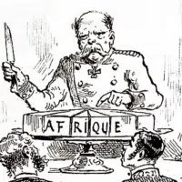 | An uncredited cartoon depicting Otto von Bismarck at the Berlin Conference 1884 85 cutting a cake labeled Africa with a knife symbolizing the division of the continent 3 January 1885 | MR Online